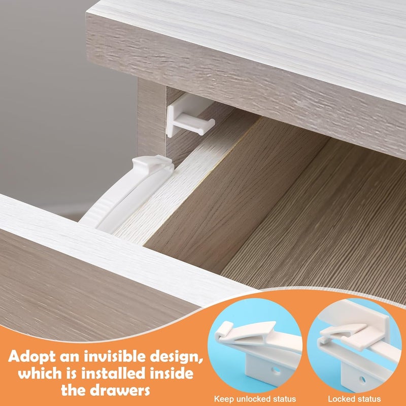 Coolrunner Child Safety Drawer Locks, 8 Pack Safety Invisible Drawer Latches with Strong Adhesive for Baby Care,Only fit for Some Drawer, Please See Below Before Buying - Image 3